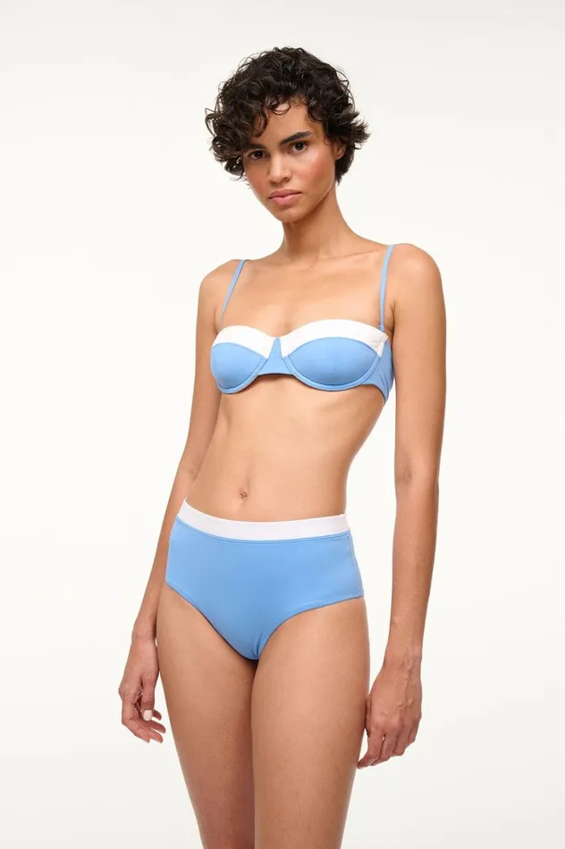 Women Bikinis STAUD STAUD DEVON HIGH RISE BIKINI BOTTOM AZURE WHITE