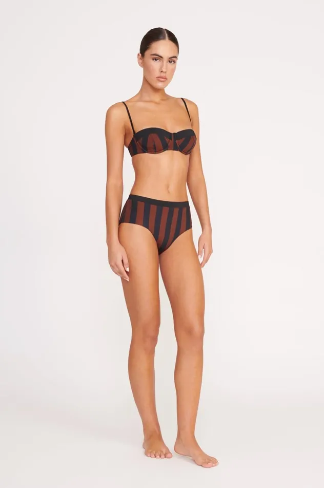 Women Bikinis STAUD STAUD DEVON HIGH RISE BIKINI BOTTOM BLACK TAN SEASHORE STRIPE Women Bikinis STAUD STAUD DEVON HIGH RISE BIKINI BOTTOM BLACK TAN SEASHORE STRIPE
