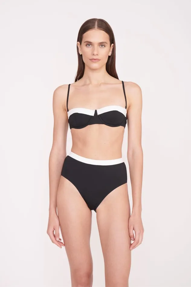 Women Bikinis STAUD STAUD DEVON HIGH RISE BIKINI BOTTOM BLACK WHITE