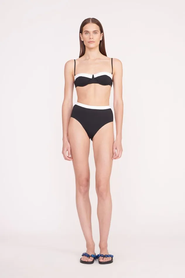 Women Bikinis STAUD STAUD DEVON HIGH RISE BIKINI BOTTOM BLACK WHITE