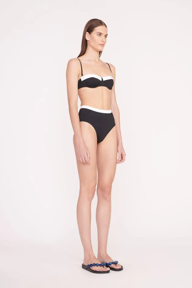 Women Bikinis STAUD STAUD DEVON HIGH RISE BIKINI BOTTOM BLACK WHITE