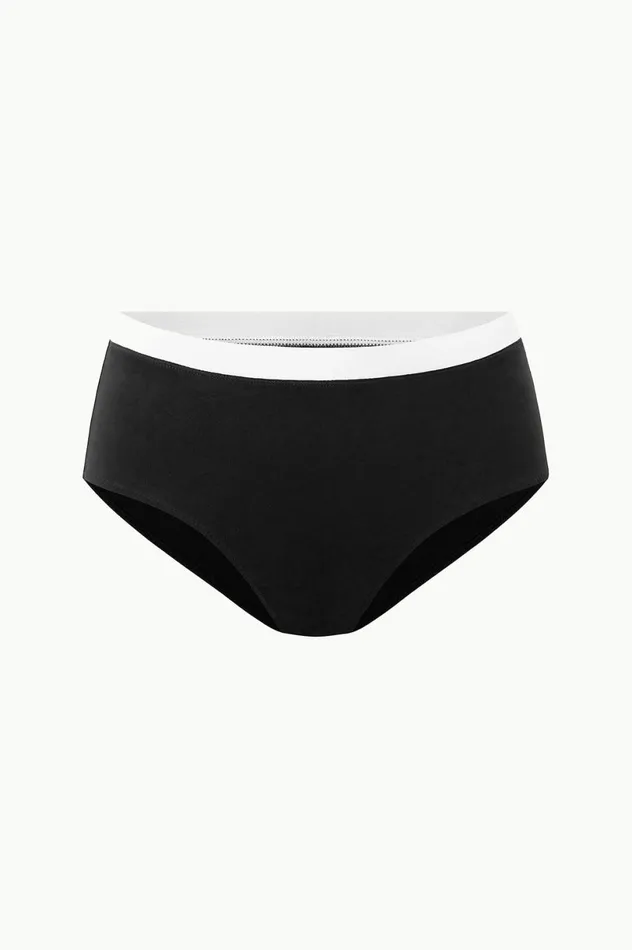 Women Bikinis STAUD STAUD DEVON HIGH RISE BIKINI BOTTOM BLACK WHITE