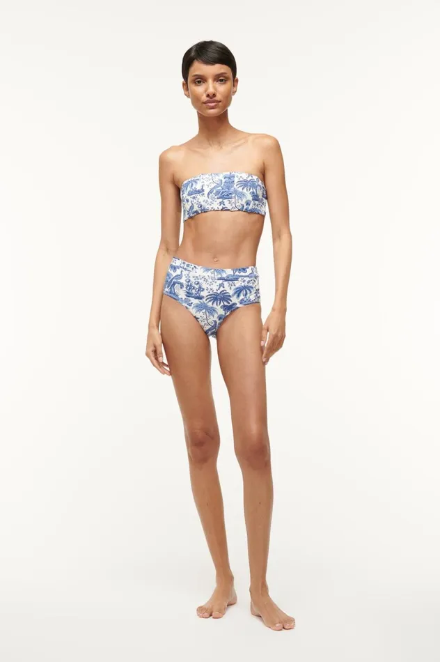Women Bikinis STAUD STAUD DEVON HIGH RISE BIKINI BOTTOM BLUE TOILE