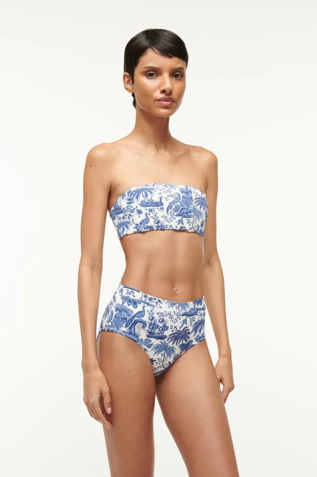 Women Bikinis STAUD STAUD DEVON HIGH RISE BIKINI BOTTOM BLUE TOILE Women Bikinis STAUD STAUD DEVON HIGH RISE BIKINI BOTTOM BLUE TOILE