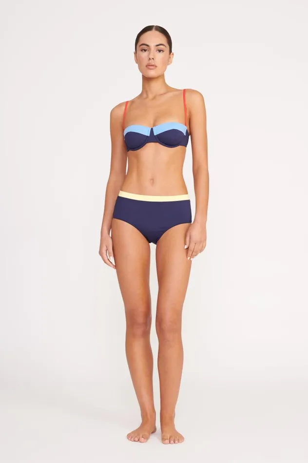 Women Bikinis STAUD STAUD DEVON HIGH RISE BIKINI BOTTOM NAVY COLORBLOCK