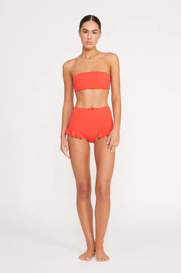 Women Bikinis STAUD STAUD FLOURISH HIGH RISE BIKINI BOTTOM RED ROSE