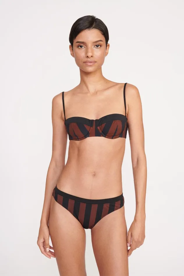 Women Bikinis STAUD STAUD GEMMA BIKINI BOTTOM BLACK TAN SEASHORE STRIPE