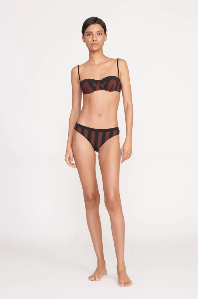 Women Bikinis STAUD STAUD GEMMA BIKINI BOTTOM BLACK TAN SEASHORE STRIPE