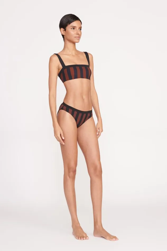Women Bikinis STAUD STAUD GEMMA BIKINI BOTTOM BLACK TAN SEASHORE STRIPE
