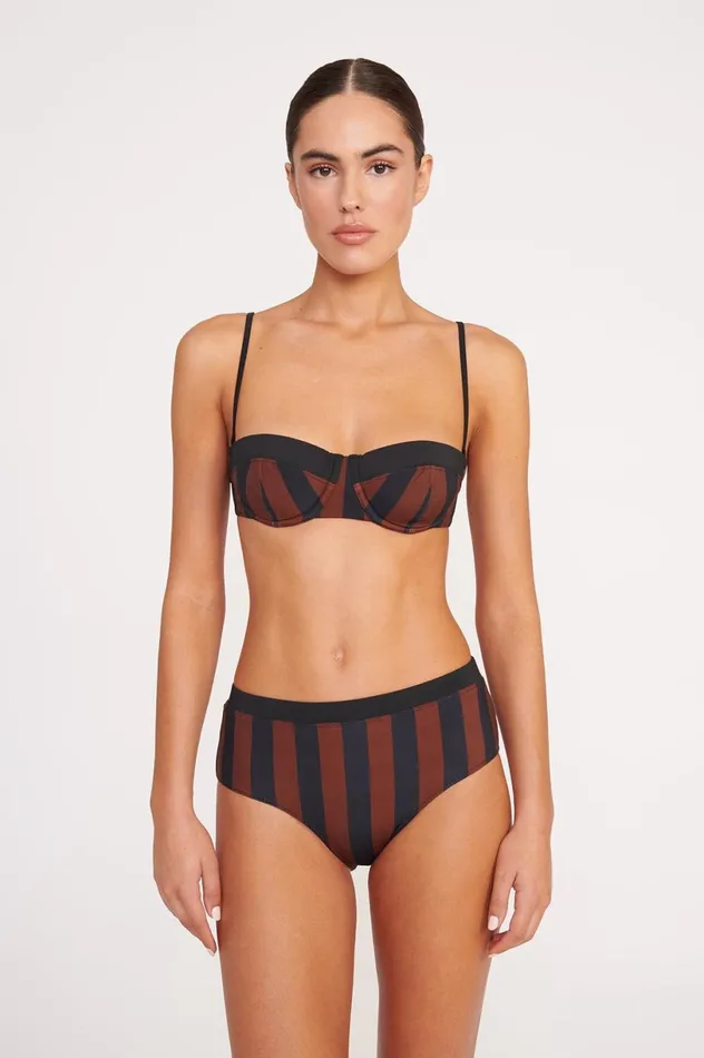Women Bikinis STAUD STAUD JO BALCONETTE BIKINI TOP BLACK TAN SEASHORE STRIPE
