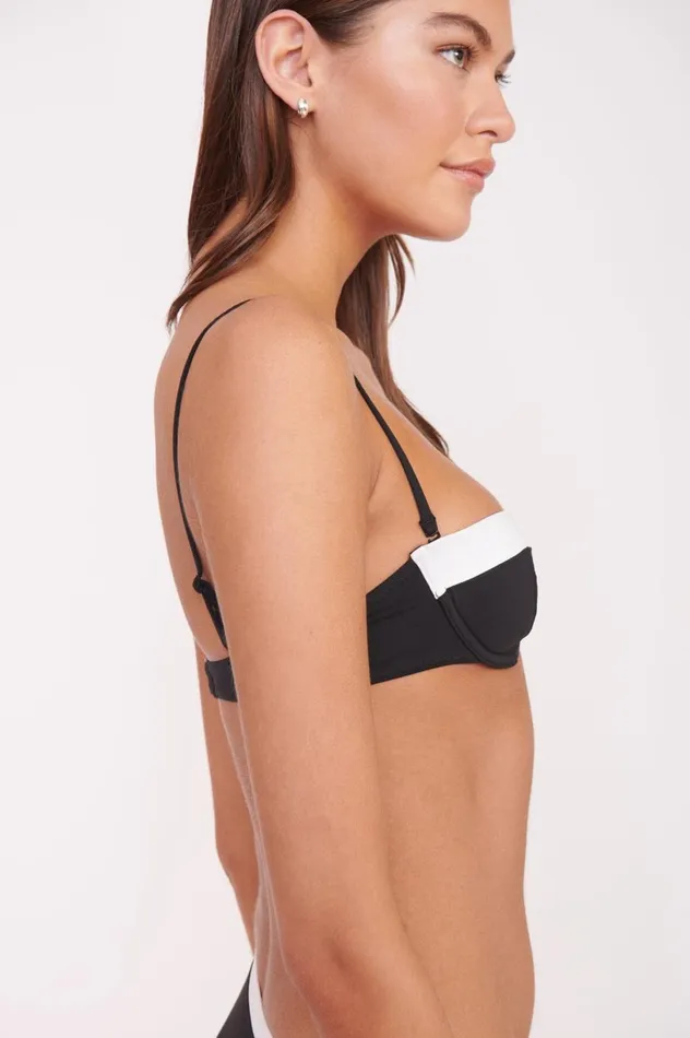 Women Bikinis STAUD STAUD JO BALCONETTE BIKINI TOP BLACK WHITE