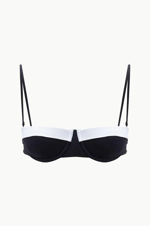 Women Bikinis STAUD STAUD JO BALCONETTE BIKINI TOP BLACK WHITE