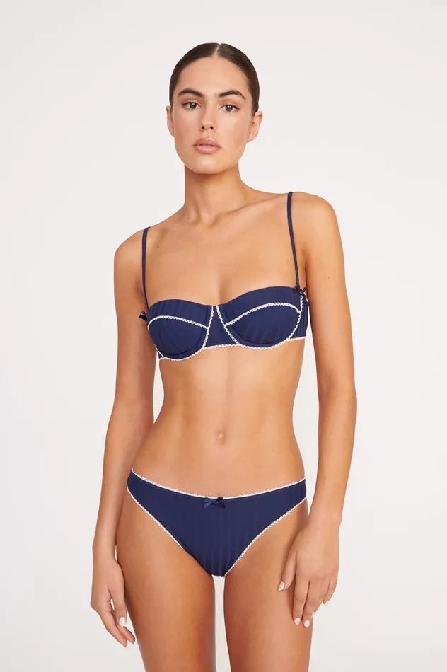 Women Bikinis STAUD STAUD JO BALCONETTE BIKINI TOP NAVY WHITE