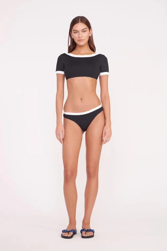 Women Bikinis STAUD STAUD LILY SHORT SLEEVE BIKINI TOP BLACK WHITE Women Bikinis STAUD STAUD LILY SHORT SLEEVE BIKINI TOP BLACK WHITE
