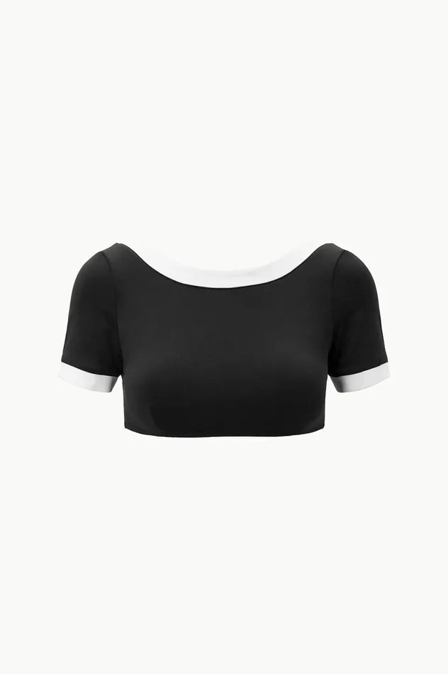 Women Bikinis STAUD STAUD LILY SHORT SLEEVE BIKINI TOP BLACK WHITE Women Bikinis STAUD STAUD LILY SHORT SLEEVE BIKINI TOP BLACK WHITE