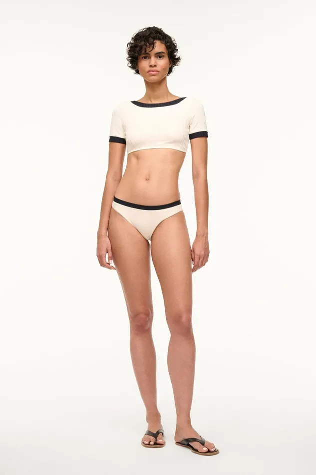 Women Bikinis STAUD STAUD LILY SHORT SLEEVE BIKINI TOP IVORY BLACK Women Bikinis STAUD STAUD LILY SHORT SLEEVE BIKINI TOP IVORY BLACK