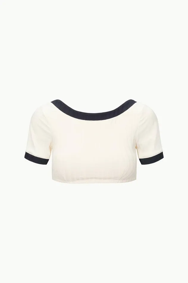 Women Bikinis STAUD STAUD LILY SHORT SLEEVE BIKINI TOP IVORY BLACK Women Bikinis STAUD STAUD LILY SHORT SLEEVE BIKINI TOP IVORY BLACK