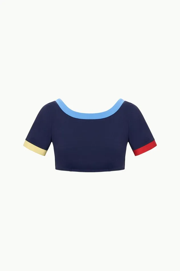 Women Bikinis STAUD STAUD LILY SHORT SLEEVE BIKINI TOP NAVY COLORBLOCK