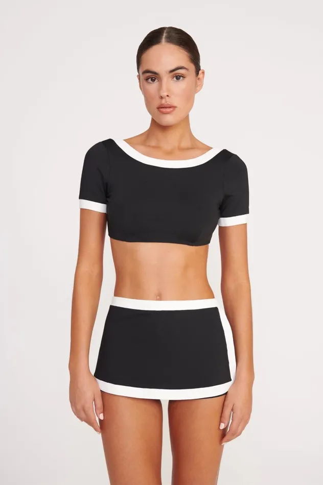 Women Bikinis STAUD STAUD NELL SWIM SKIRT BLACK WHITE