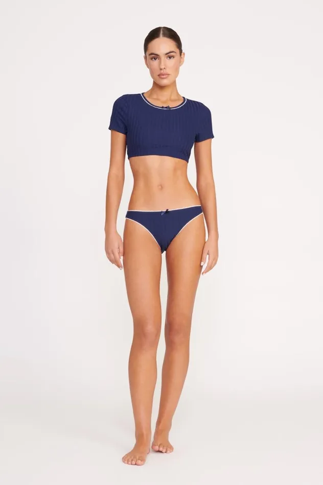 Women Bikinis STAUD STAUD SOLEIL SWIM TOP NAVY WHITE