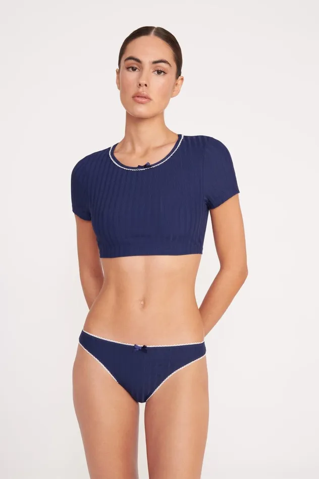 Women Bikinis STAUD STAUD SOLEIL SWIM TOP NAVY WHITE