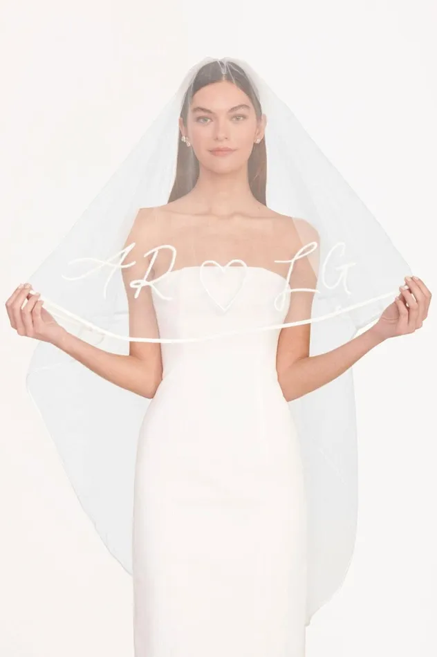 Women Bridal STAUD CUSTOM EMBROIDERED INITIALS VEIL