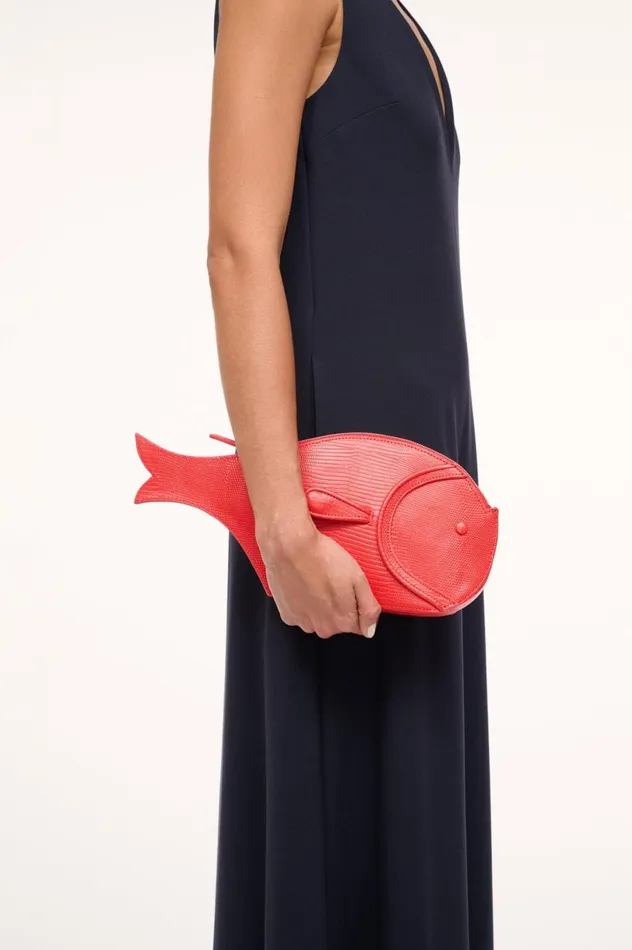 Women Clutches STAUD STAUD PESCE LEATHER CLUTCH RED ROSE