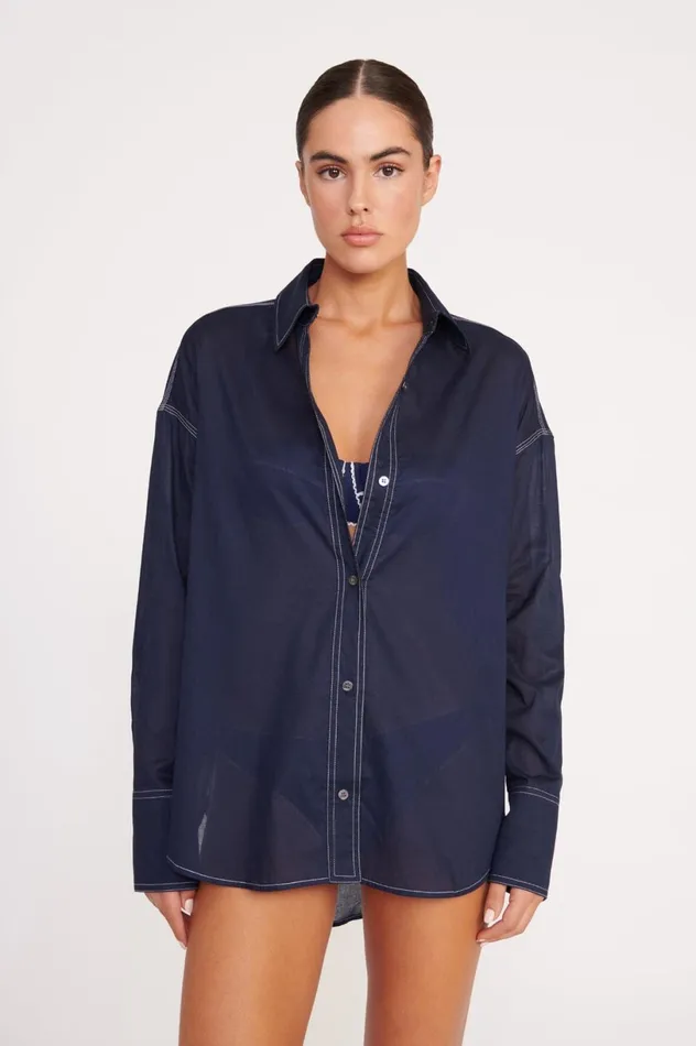 Women CoverUps STAUD STAUD COLTON SHIRT NAVY WHITE