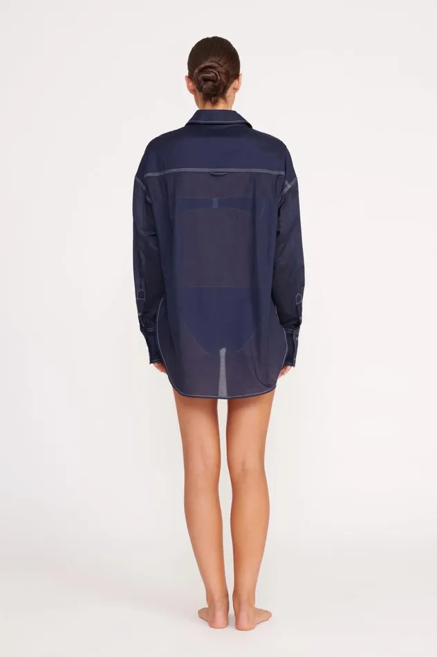 Women CoverUps STAUD STAUD COLTON SHIRT NAVY WHITE Women CoverUps STAUD STAUD COLTON SHIRT NAVY WHITE