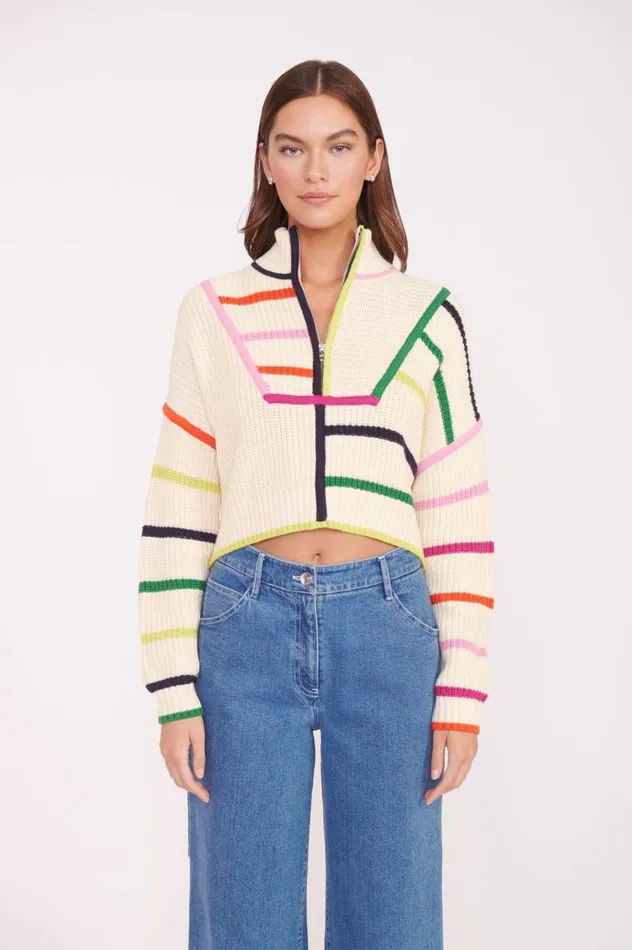 Women CoverUps STAUD STAUD CROPPED HAMPTON SWEATER CREAM RAINBOW MULTI Women CoverUps STAUD STAUD CROPPED HAMPTON SWEATER CREAM RAINBOW MULTI