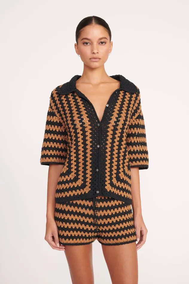 Women CoverUps STAUD STAUD MABEL TOP BLACK TAN SEASHORE STRIPE