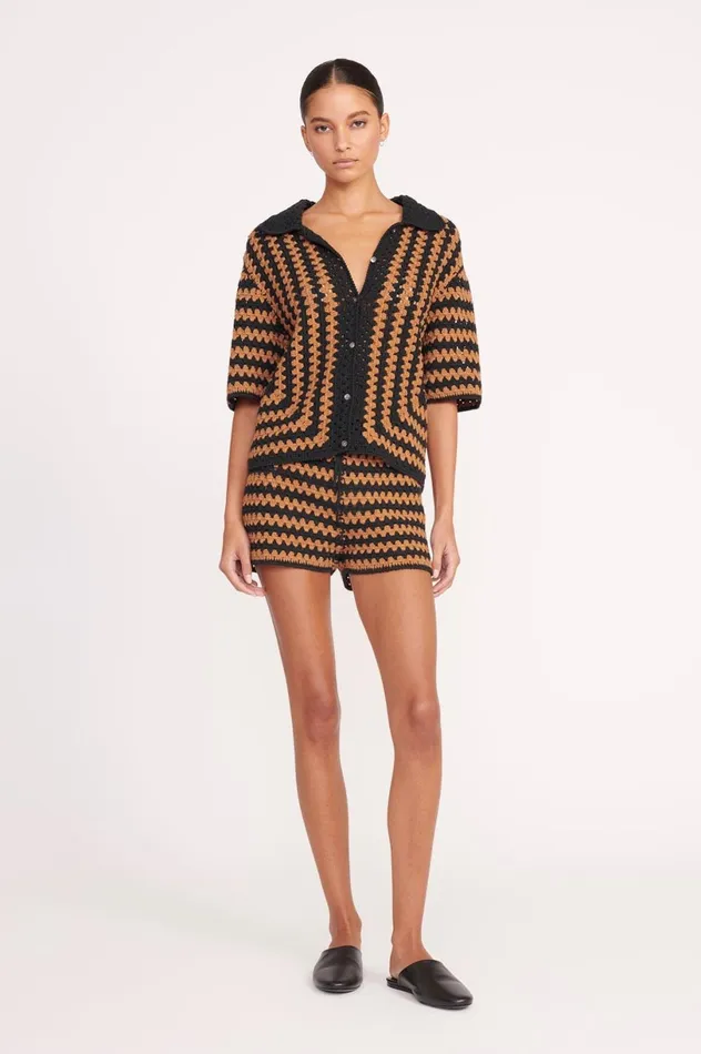 Women CoverUps STAUD STAUD SAMARA SHORT BLACK TAN SEASHORE STRIPE