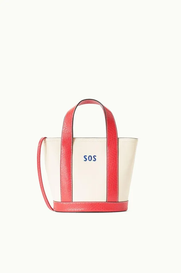 Women Custom Handbags STAUD STAUD CUSTOM MONOGRAM ALLORA MINI TOTE CREAM RED ROSE