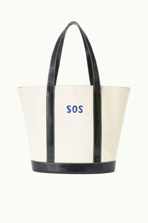 Women Custom Handbags STAUD STAUD CUSTOM MONOGRAM ALLORA TOTE CREAM BLACK
