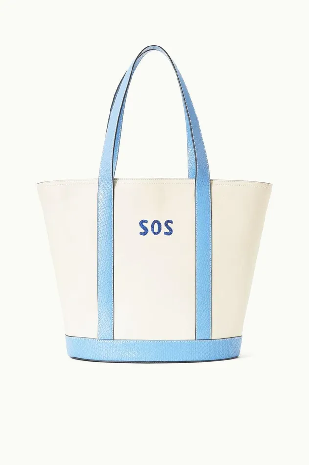 Women Custom Handbags STAUD STAUD CUSTOM MONOGRAM ALLORA TOTE CREAM STAUD BLUE