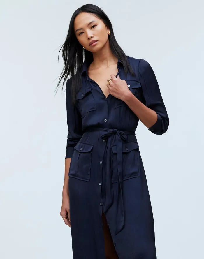 Women Dresses Madewell ButtonFront Utility Shirtdress In Satin