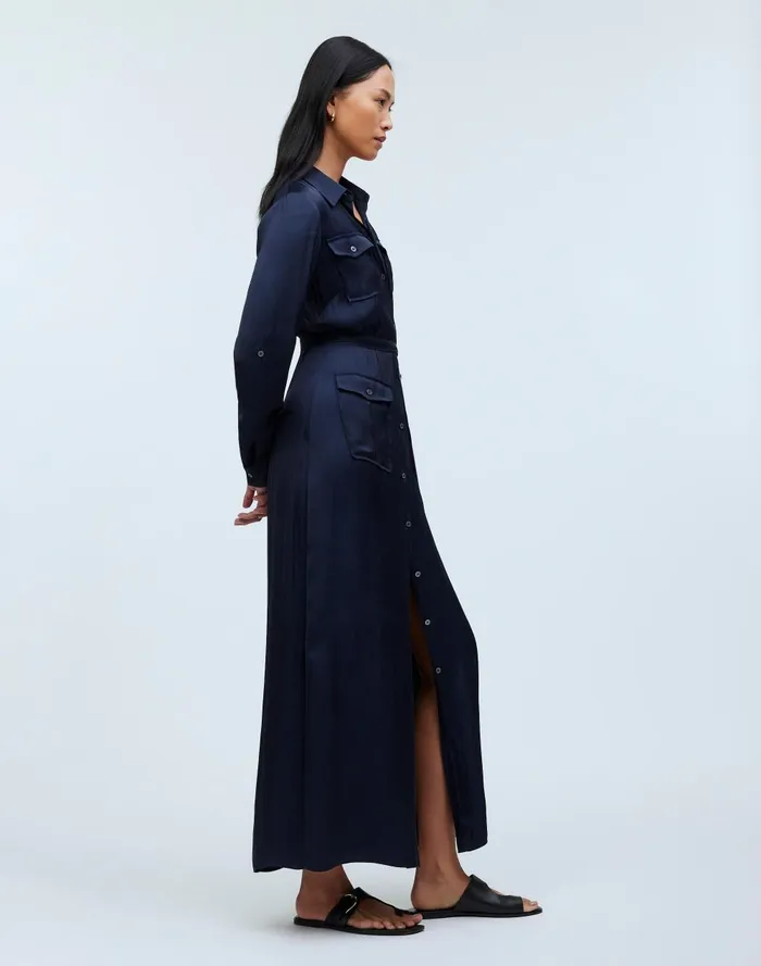 Women Dresses Madewell ButtonFront Utility Shirtdress In Satin