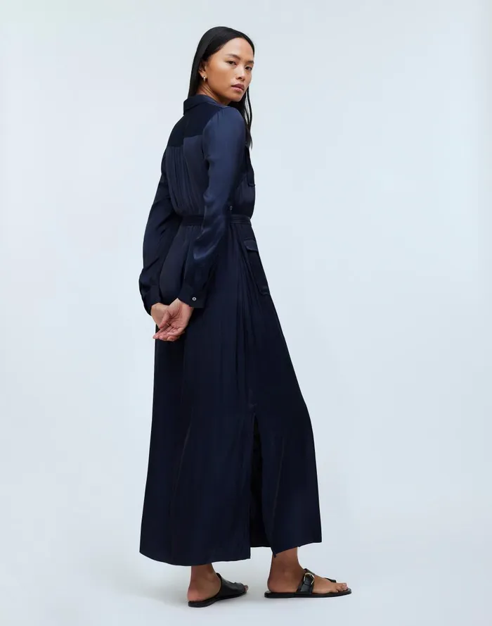 Women Dresses Madewell ButtonFront Utility Shirtdress In Satin