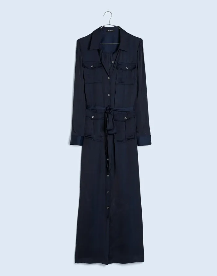 Women Dresses Madewell ButtonFront Utility Shirtdress In Satin