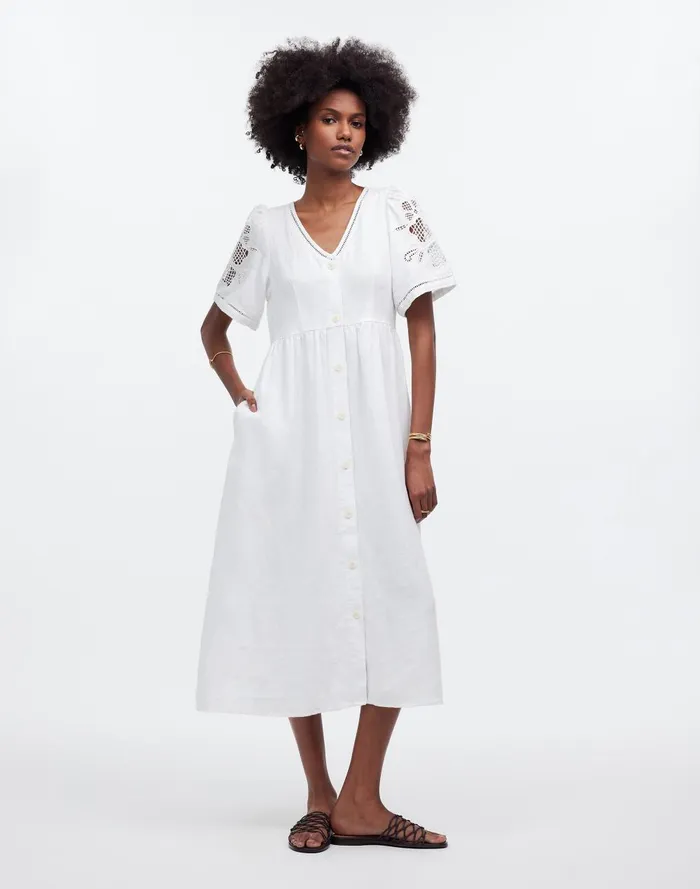 Women Dresses Madewell Cassie ButtonFront Midi Dress In Linen