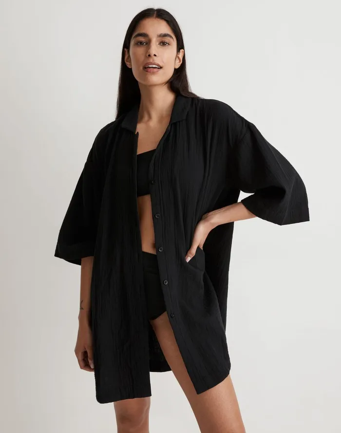 Women Dresses Madewell Crinkle Cotton CoverUp Mini Shirtdress