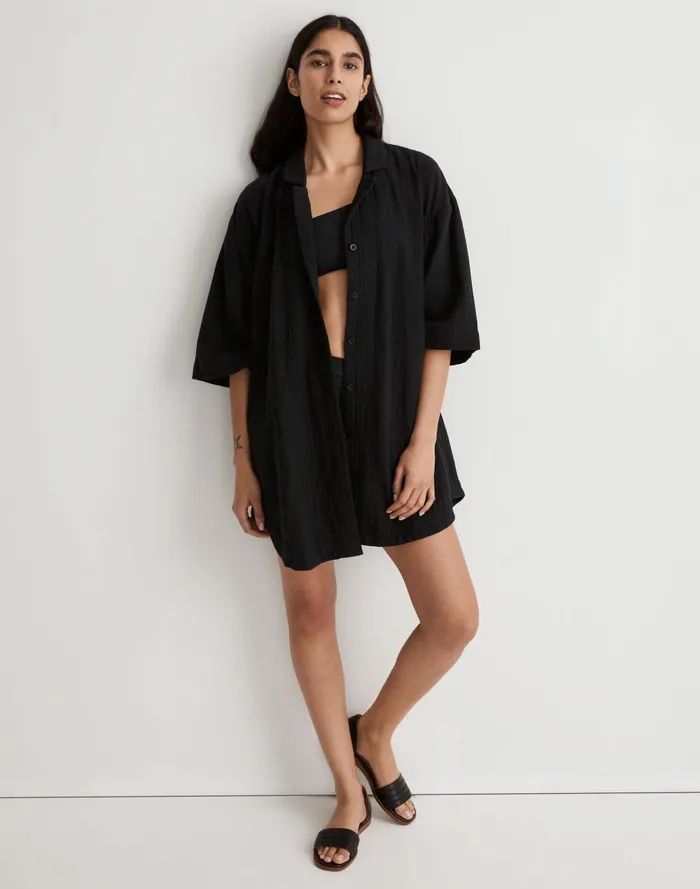 Women Dresses Madewell Crinkle Cotton CoverUp Mini Shirtdress