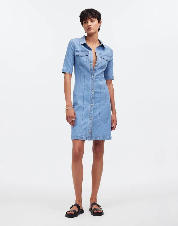 Women Dresses Madewell Denim Seamed Mini Shirtdress In Palermo Wash