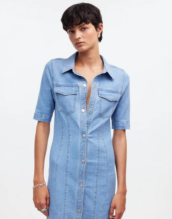 Women Dresses Madewell Denim Seamed Mini Shirtdress In Palermo Wash