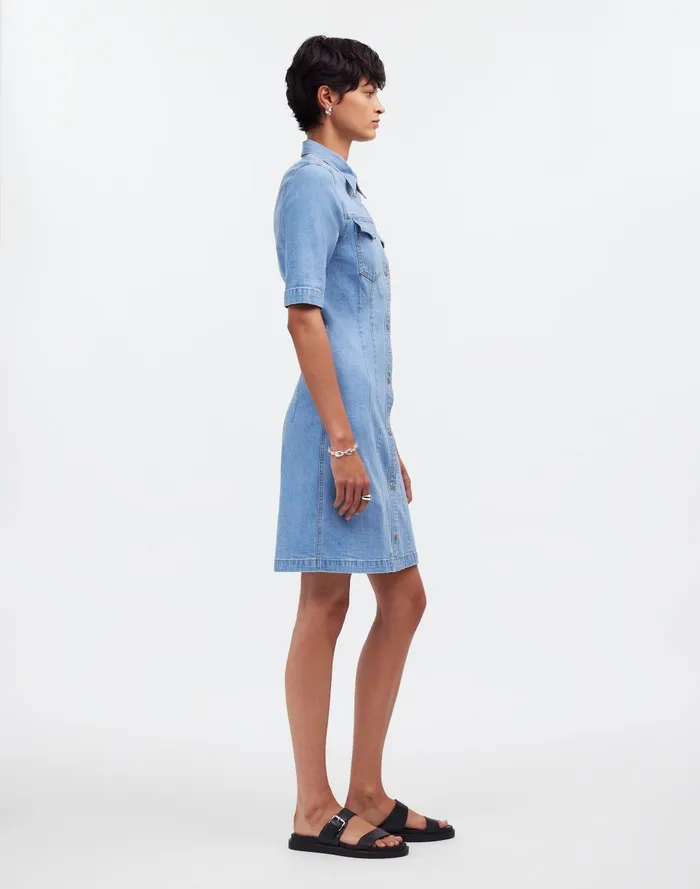 Women Dresses Madewell Denim Seamed Mini Shirtdress In Palermo Wash