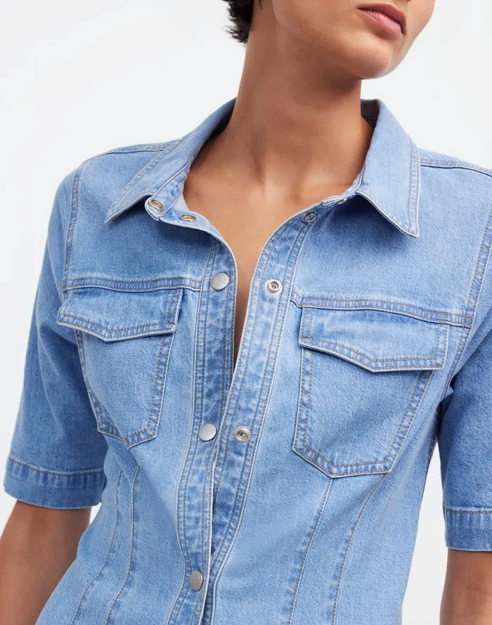 Women Dresses Madewell Denim Seamed Mini Shirtdress In Palermo Wash
