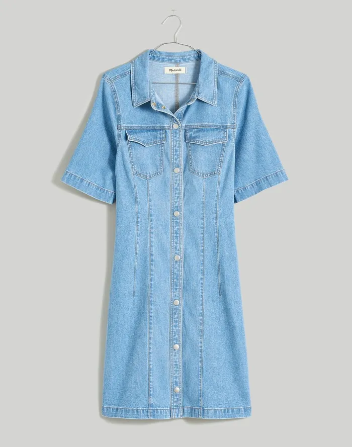Women Dresses Madewell Denim Seamed Mini Shirtdress In Palermo Wash