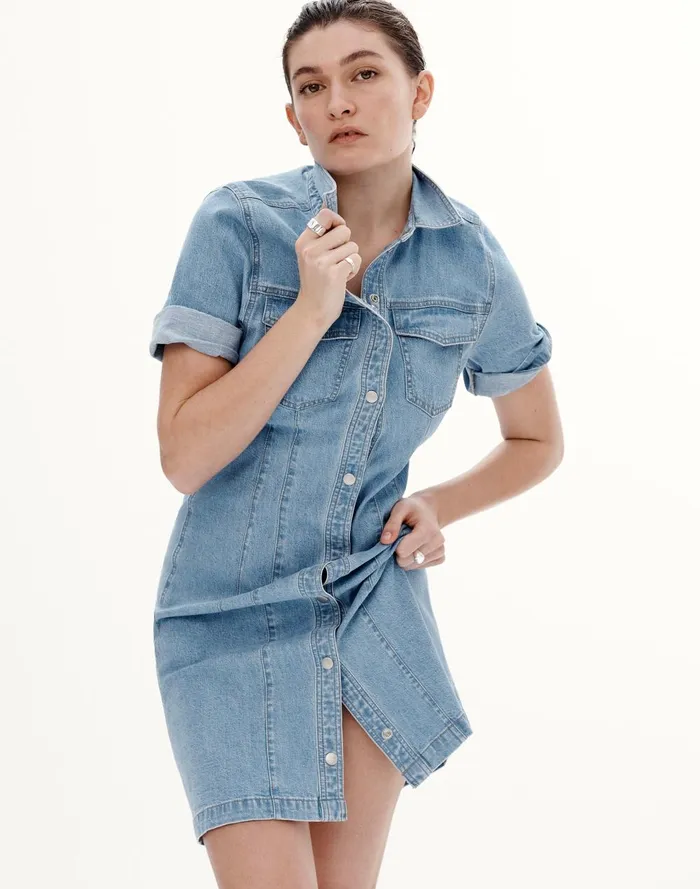 Women Dresses Madewell Denim Seamed Mini Shirtdress In Palermo Wash