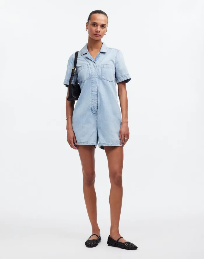 Women Dresses Madewell Denim Utility Romper In Fitzgerald Wash