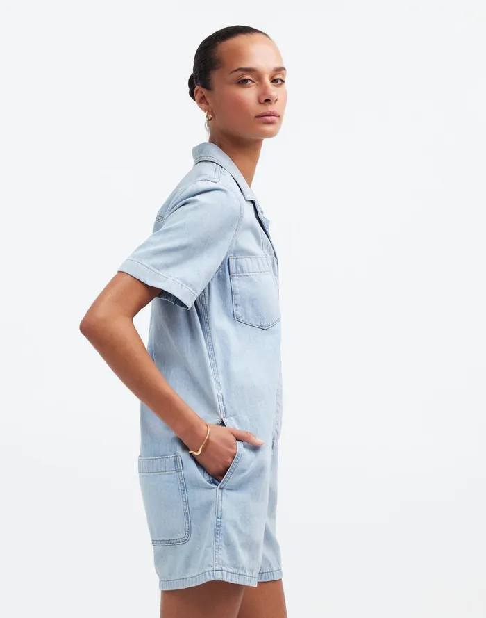 Women Dresses Madewell Denim Utility Romper In Fitzgerald Wash